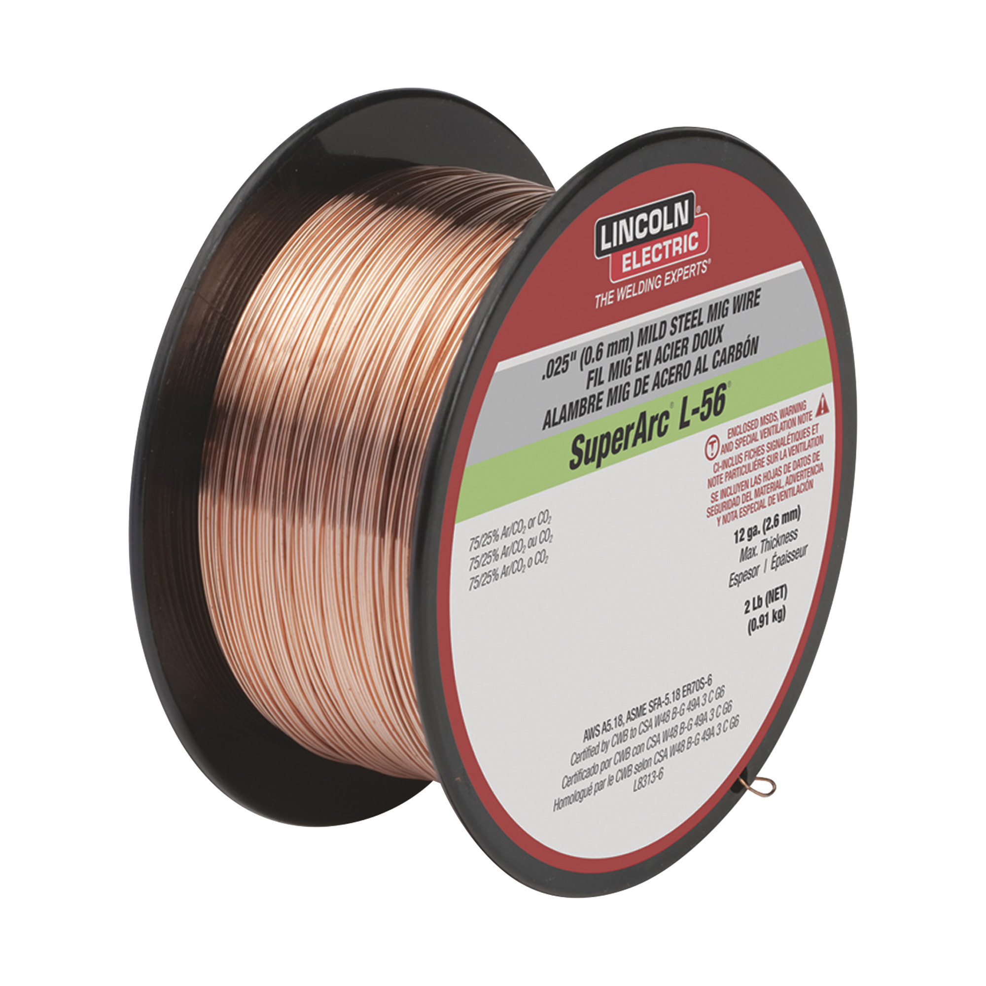 Lincoln Electric SuperArc L-56 MIG Welding Wire, Mild Steel, Copper-Coated, .035in., 2-Lb. Spool, Model# ED030632